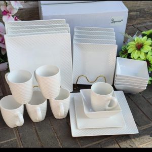 24pc Square Dinner Set Ceramic Materia